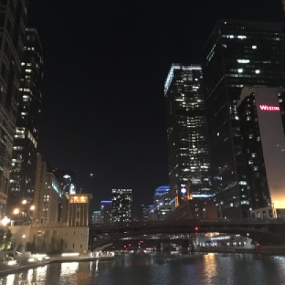 Skyscrapers light up Chicago at night on Nov. 12, 2016.